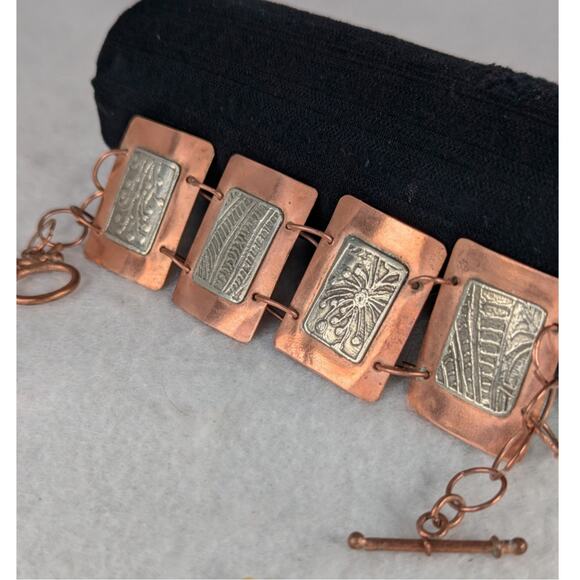 Copper links + Etched German silver(nickel) light oxydized 7.75" NWT signed OOAK - Picture 8 of 8